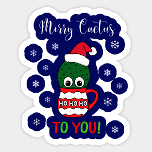 Merry Cactus To You - Cactus With A Santa Hat In A Christmas Mug Sticker